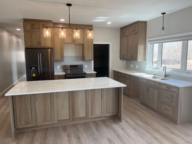 Warm kitchen with large island